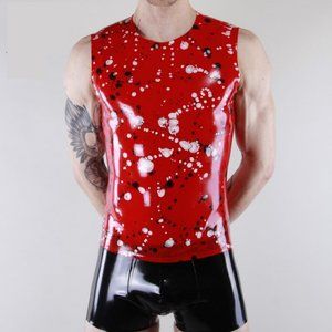 RARE Latex101 Marbled Sleeveless Shirt Red/White/Black Sz S/M/XL NEW
